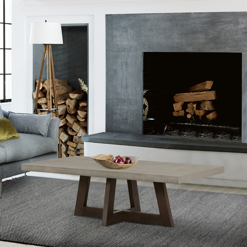 55" Gray And Brown Concrete And Solid Wood Coffee Table-Coffee Tables-DECOROLALA