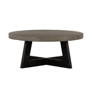 36" Gray And Black Concrete And Solid Wood Round Coffee Table-Coffee Tables-DECOROLALA