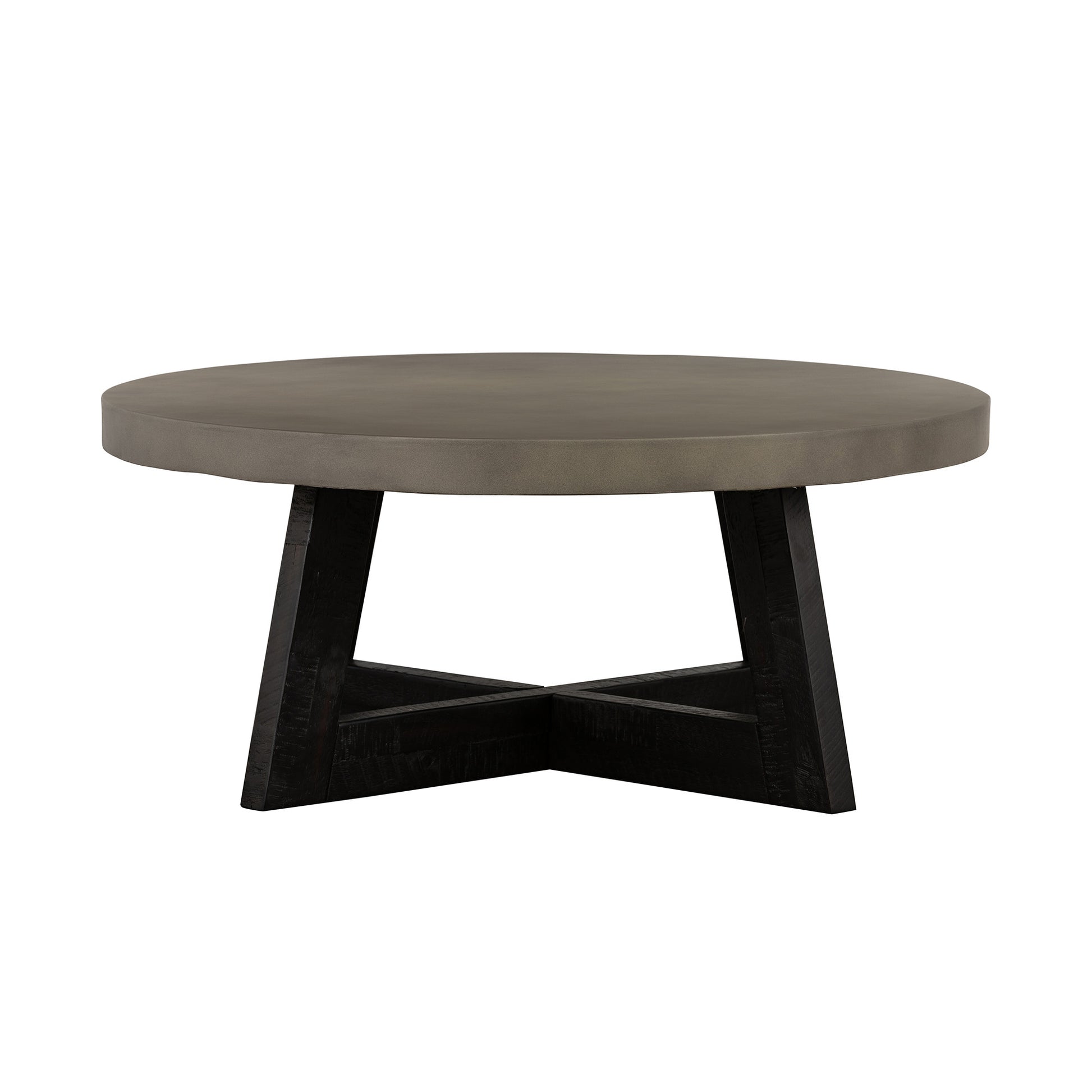36" Gray And Black Concrete And Solid Wood Round Coffee Table-Coffee Tables-DECOROLALA