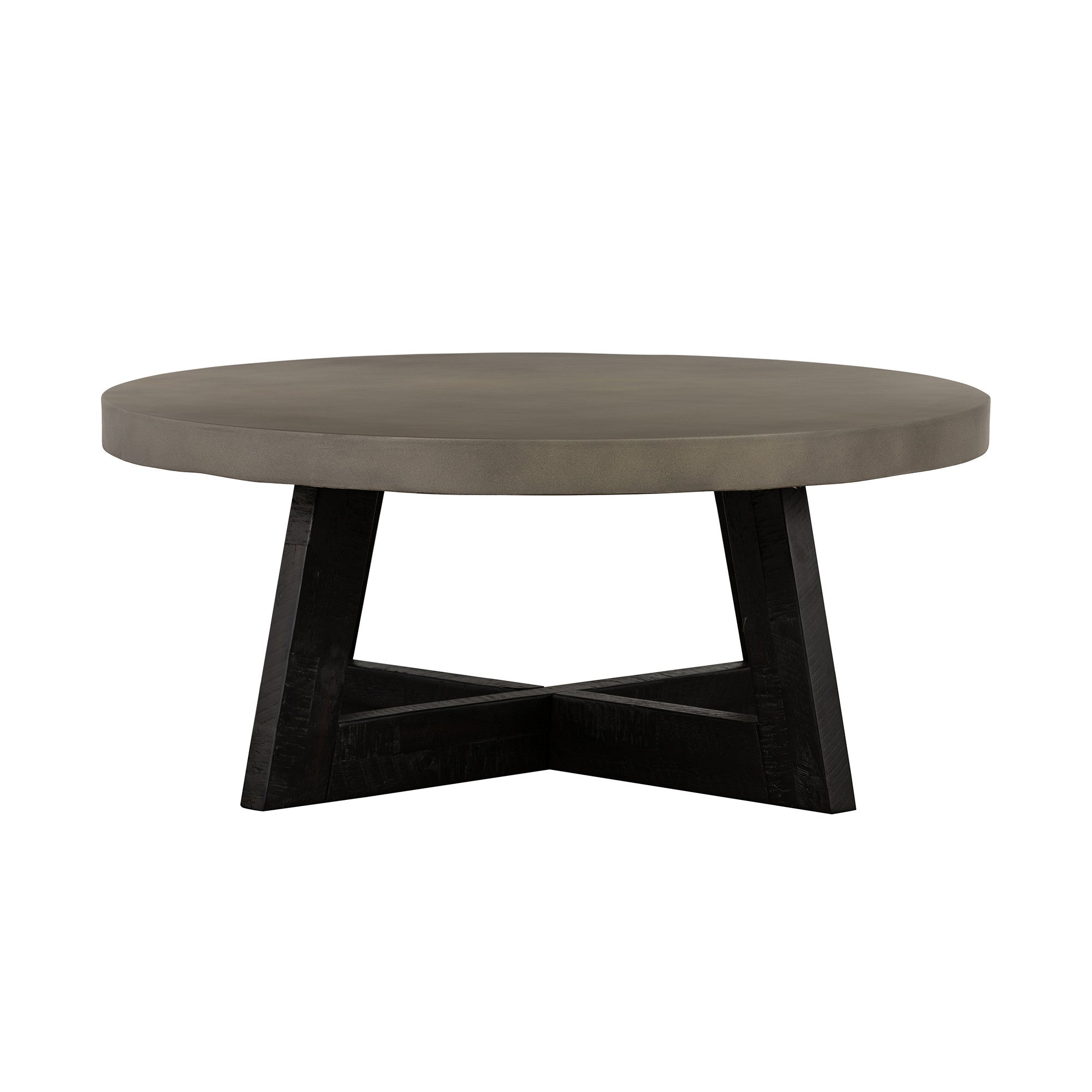36" Gray And Black Concrete And Solid Wood Round Coffee Table-Coffee Tables-DECOROLALA