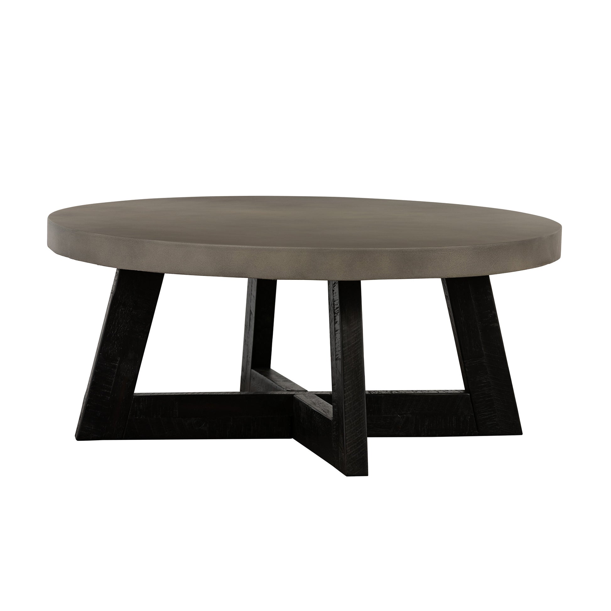 36" Gray And Black Concrete And Solid Wood Round Coffee Table-Coffee Tables-DECOROLALA