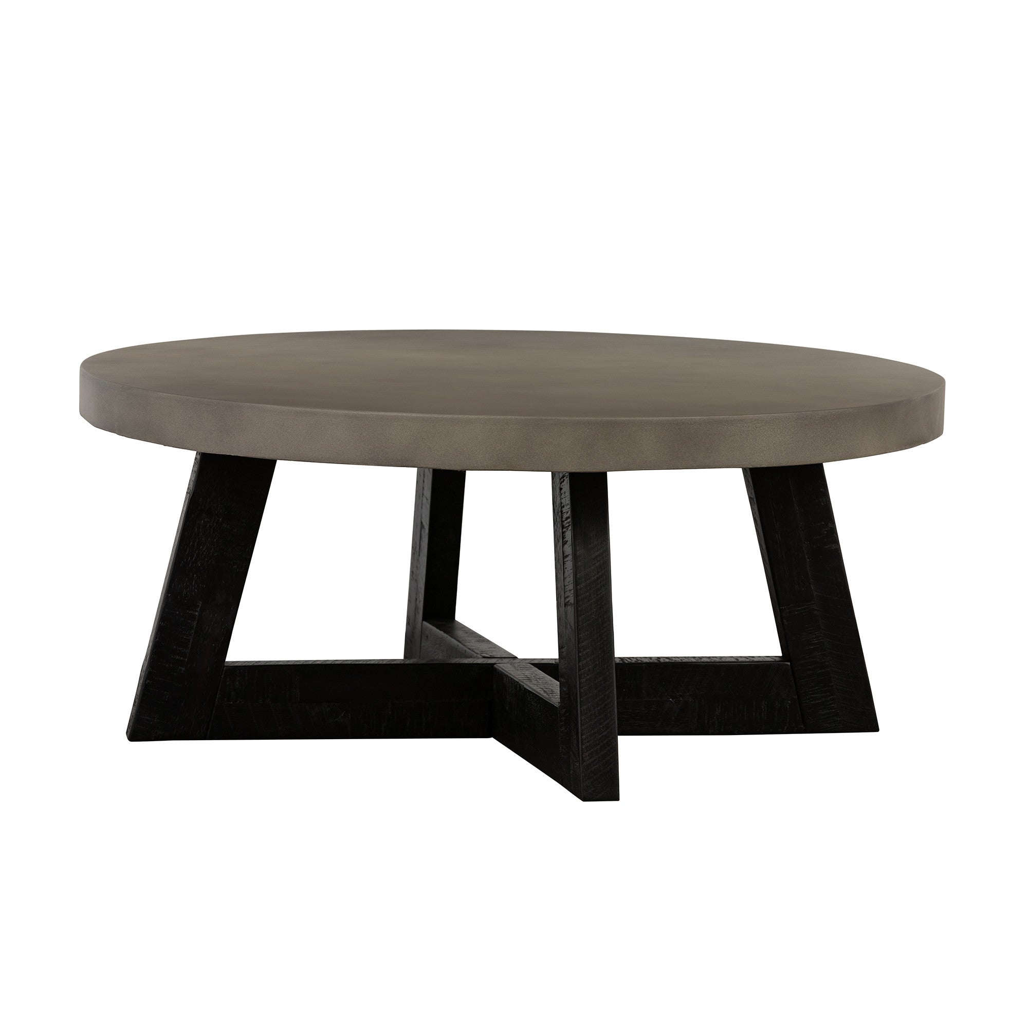 36" Gray And Black Concrete And Solid Wood Round Coffee Table-Coffee Tables-DECOROLALA
