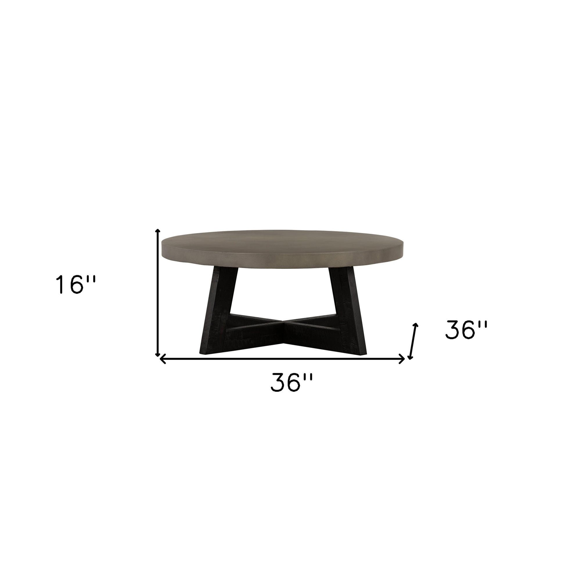 36" Gray And Black Concrete And Solid Wood Round Coffee Table-Coffee Tables-DECOROLALA