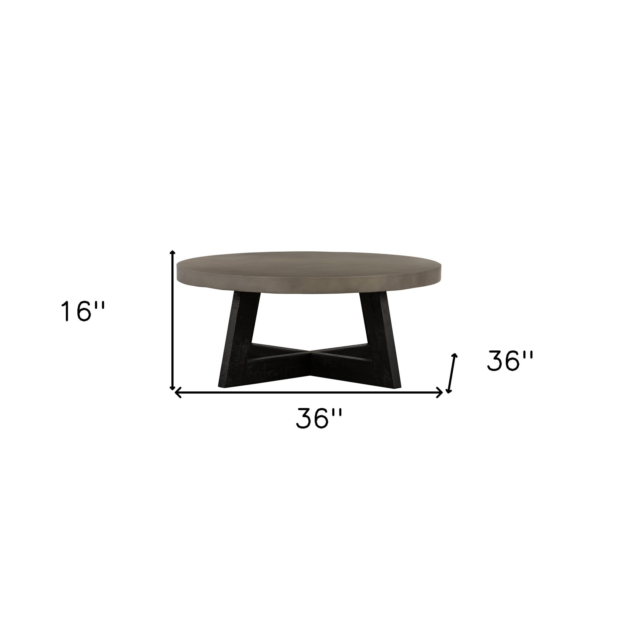 36" Gray And Black Concrete And Solid Wood Round Coffee Table-Coffee Tables-DECOROLALA