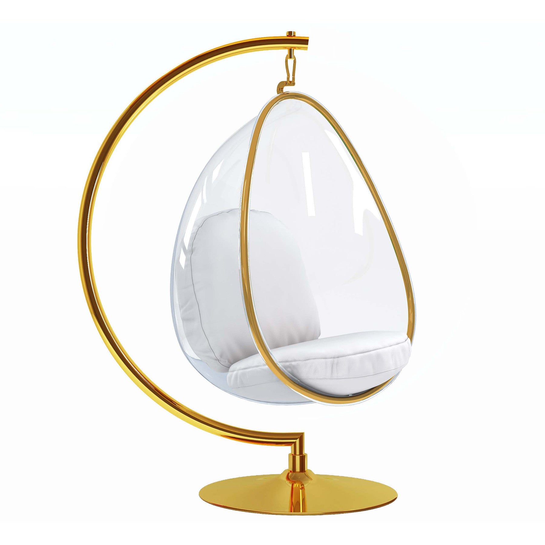 28" White and Gold Faux Leather Balloon Chair-0