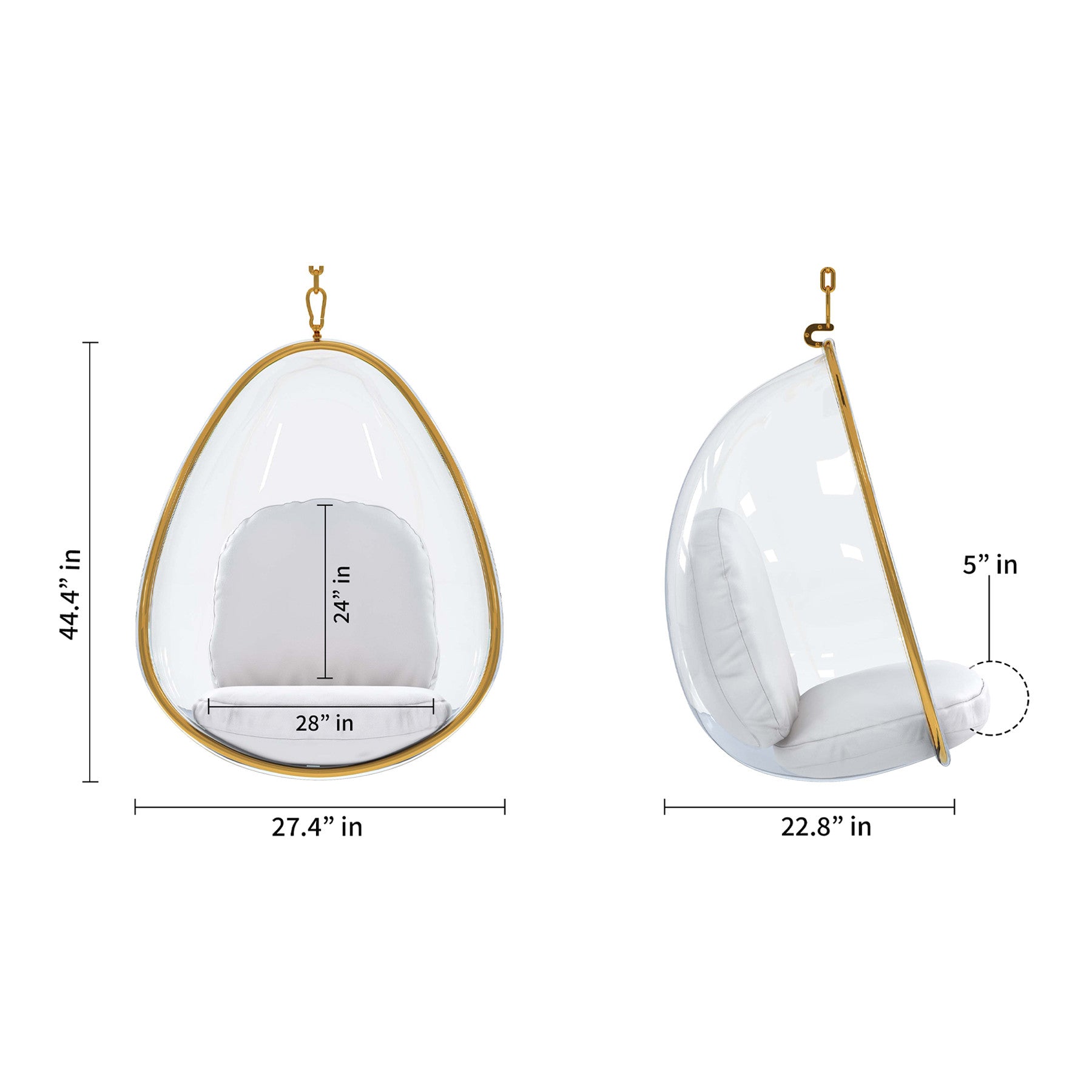28" White and Gold Faux Leather Balloon Chair-6
