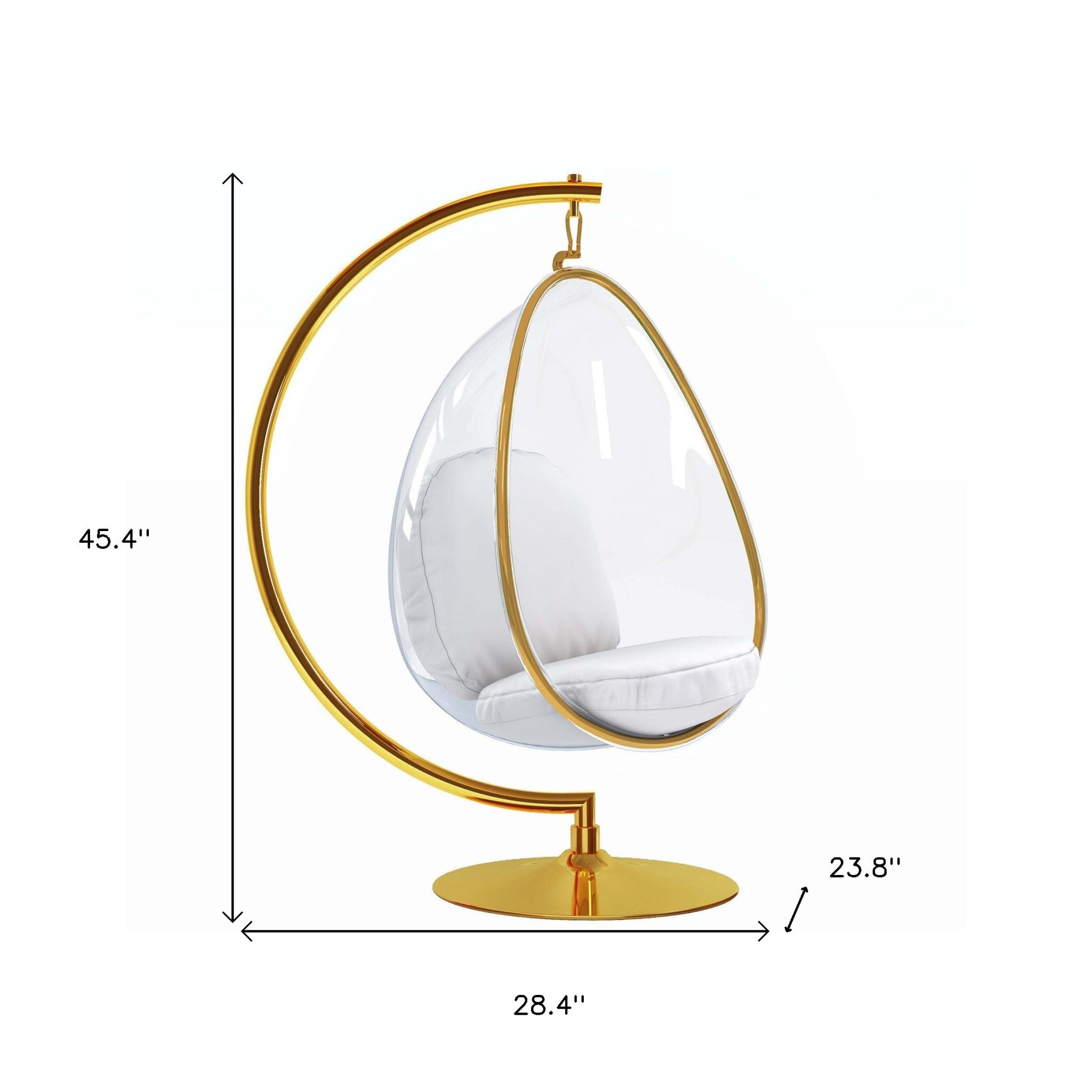 28" White and Gold Faux Leather Balloon Chair-5