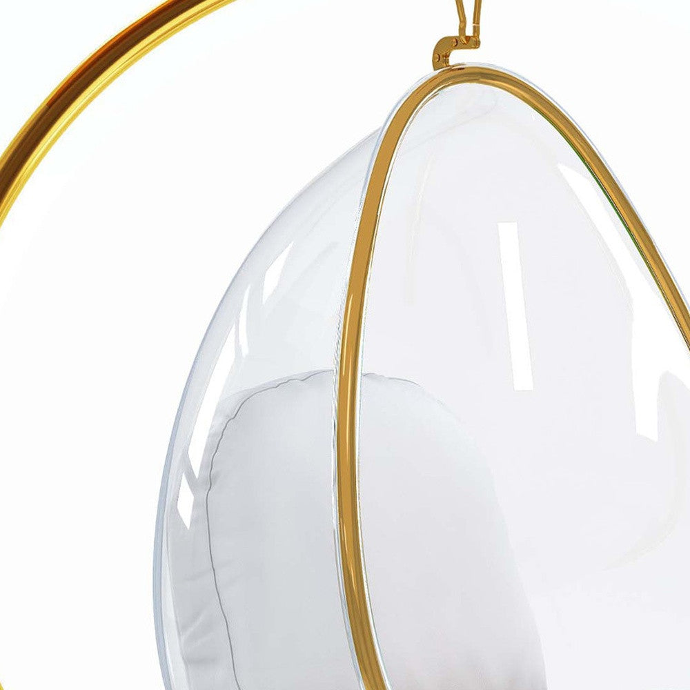 28" White and Gold Faux Leather Balloon Chair-4