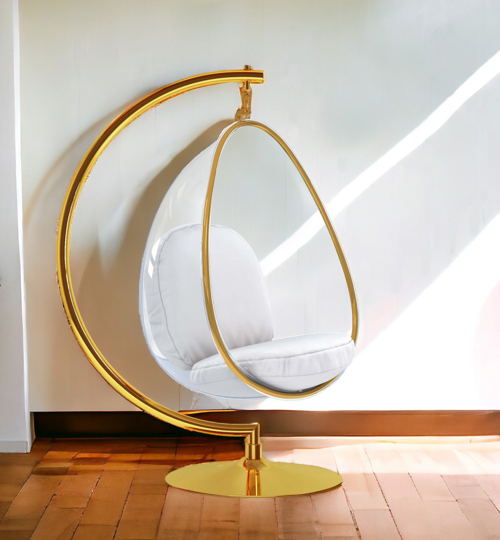 28" White and Gold Faux Leather Balloon Chair-1