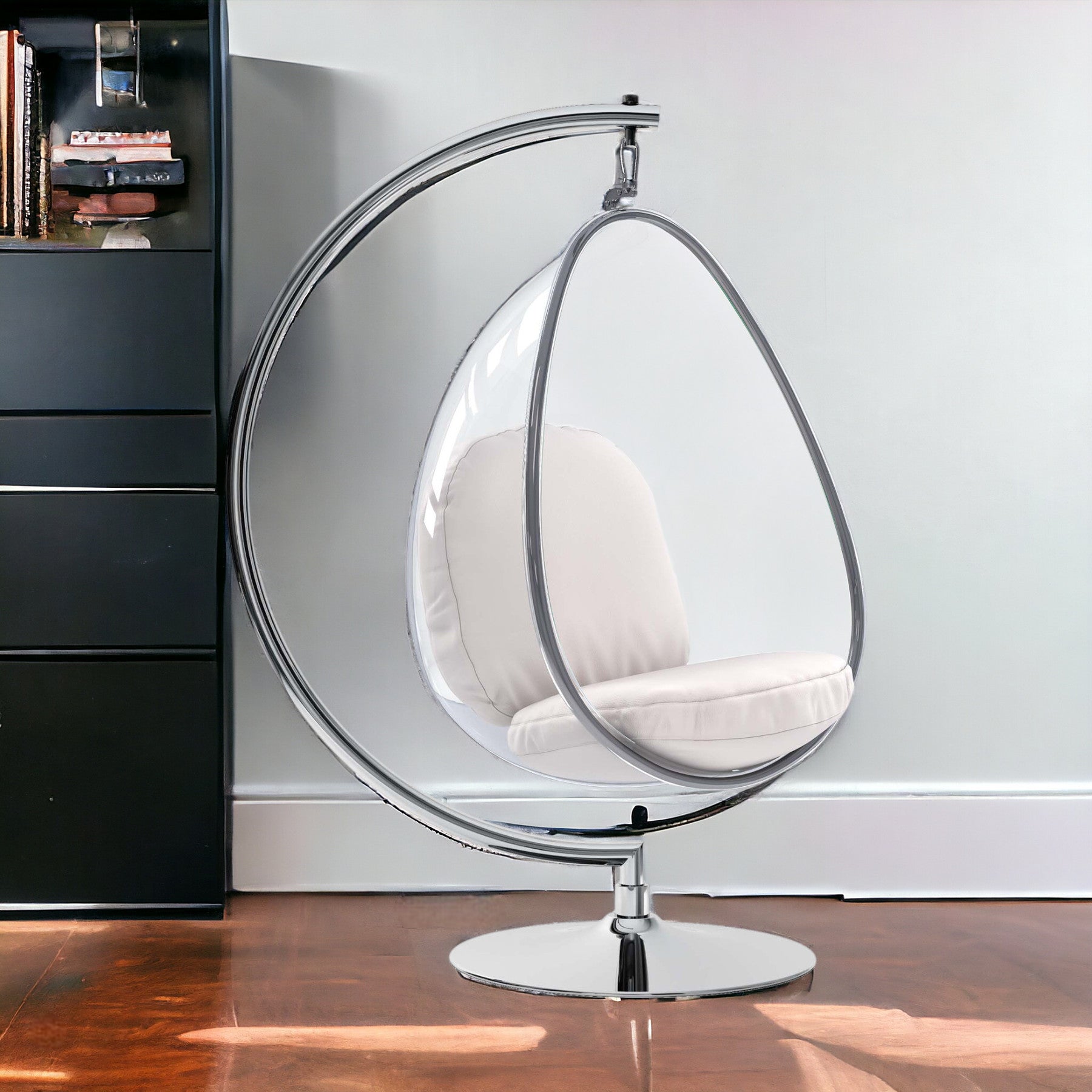 28" White and Silver Faux Leather Balloon Chair-1