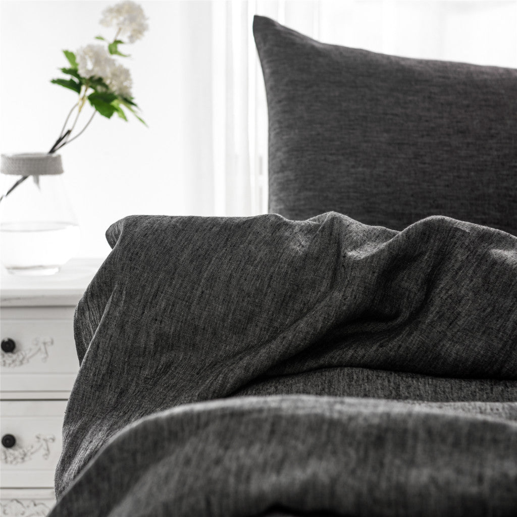 Set of Two Onyx Linen Pillowcases-Bed Sheets-DECOROLALA