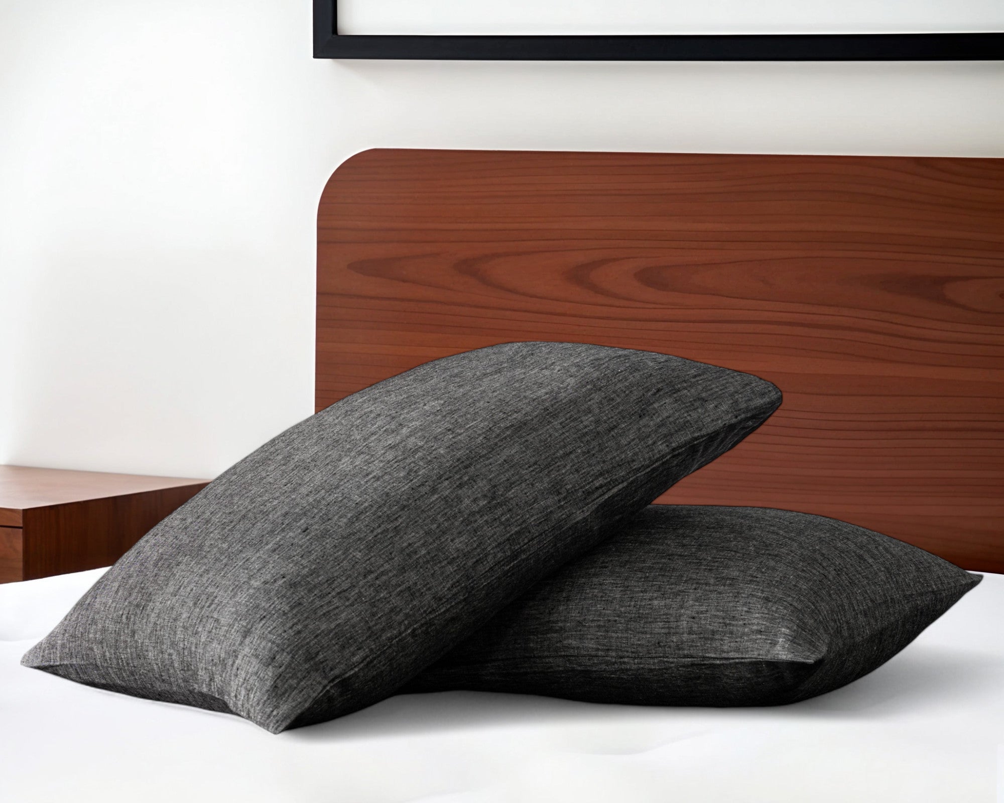 Set of Two Onyx Linen Pillowcases-Bed Sheets-DECOROLALA