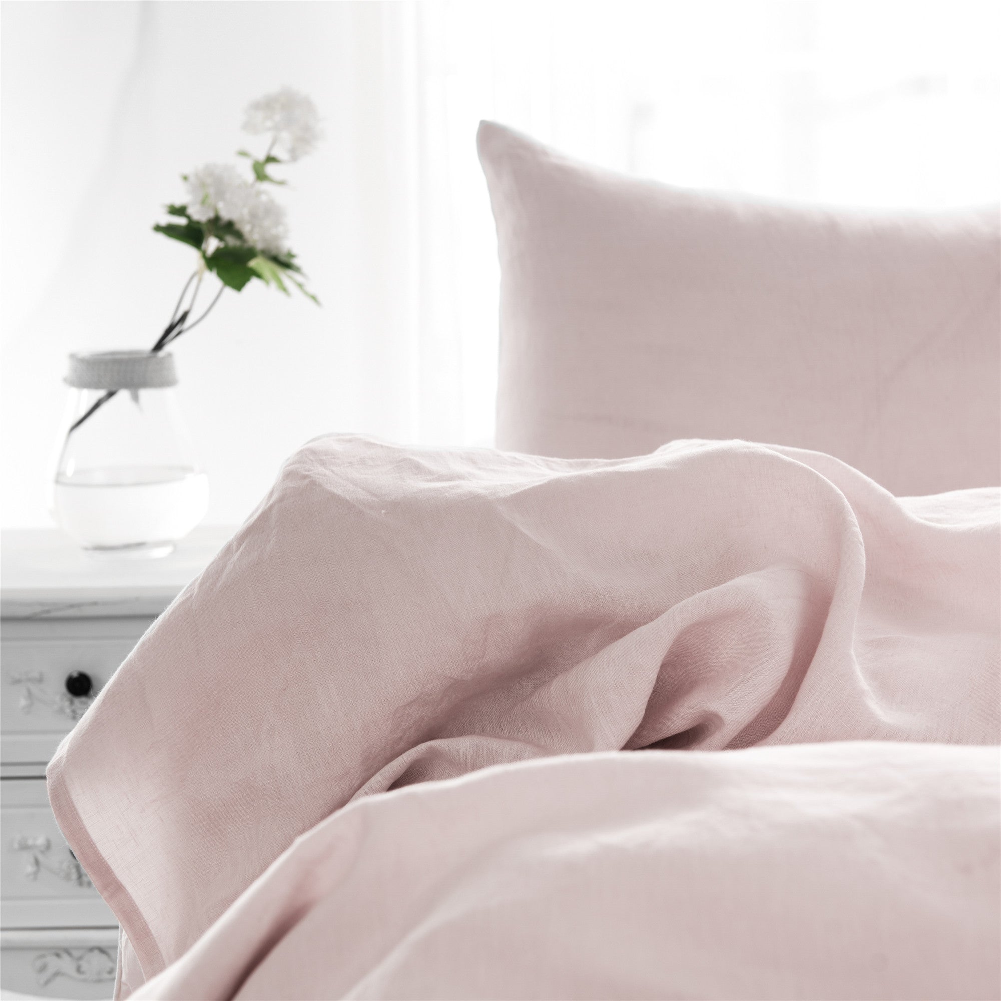 Set of Two Light Pink Linen Pillowcases-Bed Sheets-DECOROLALA