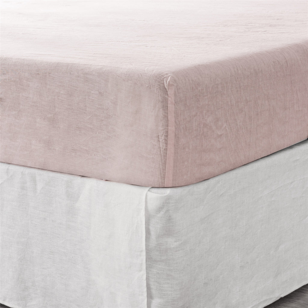 Light Pink Linen Twin Fitted Sheet-Bed Sheets-DECOROLALA