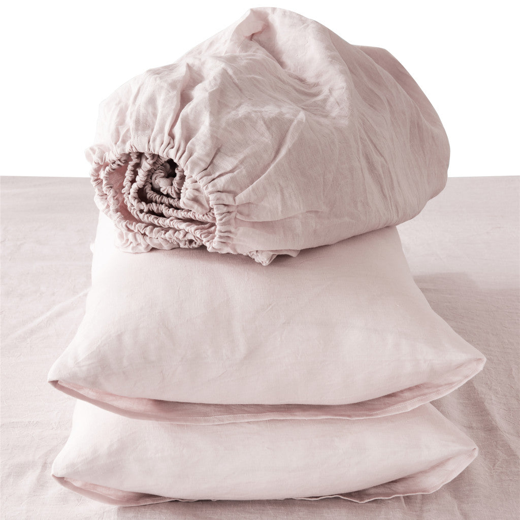 Four Piece Champagne Pink Linen Sheet Set-Bed Sheets-DECOROLALA