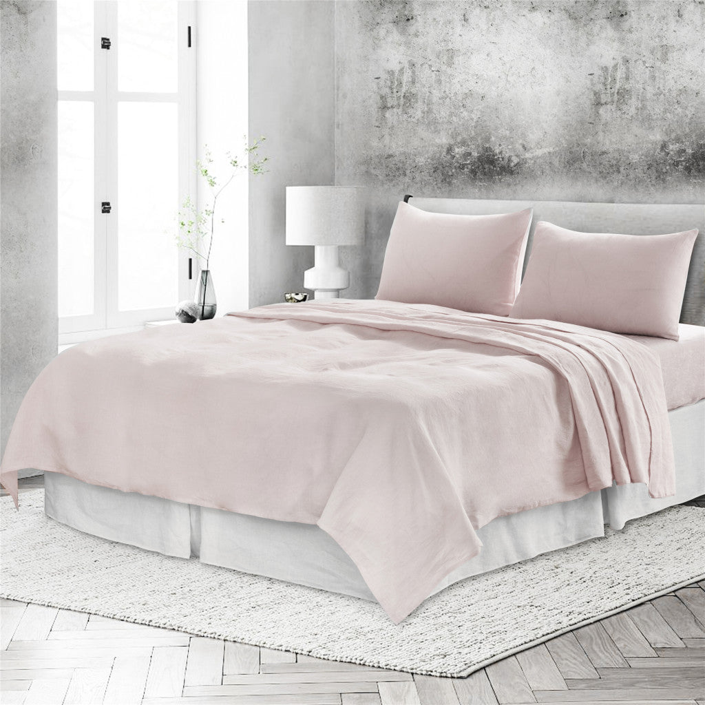 Four Piece Light Pink Linen Sheet Set-Bed Sheets-DECOROLALA