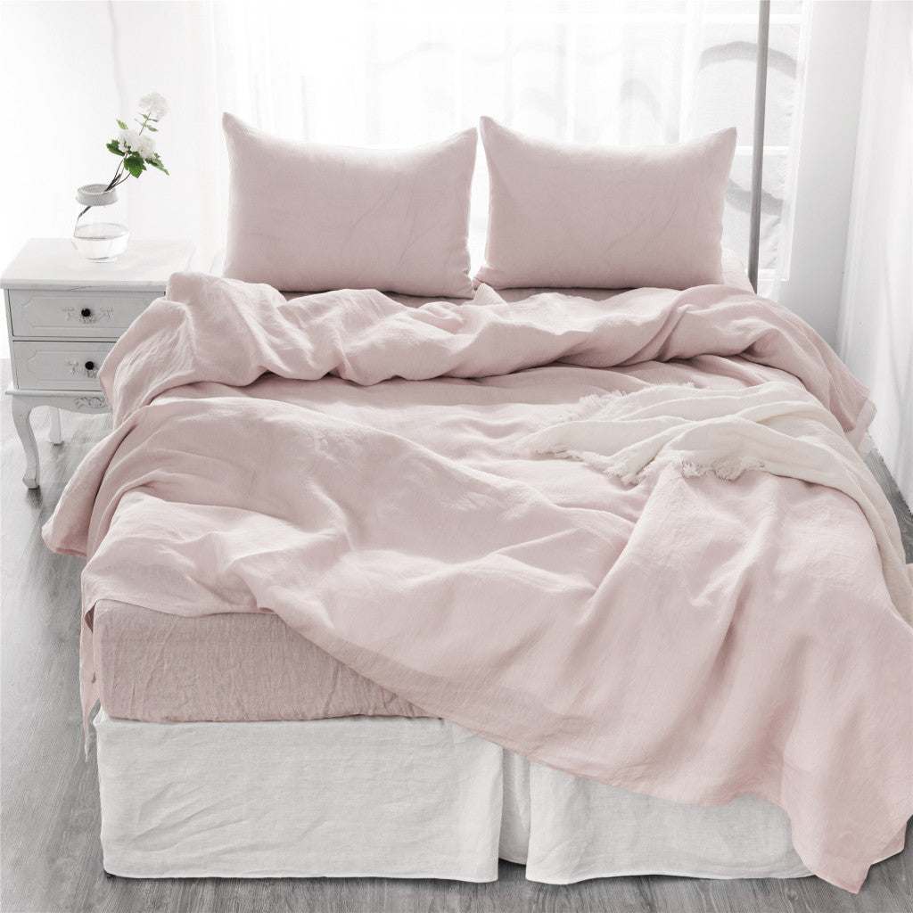 Four Piece Light Pink Linen Sheet Set-Bed Sheets-DECOROLALA