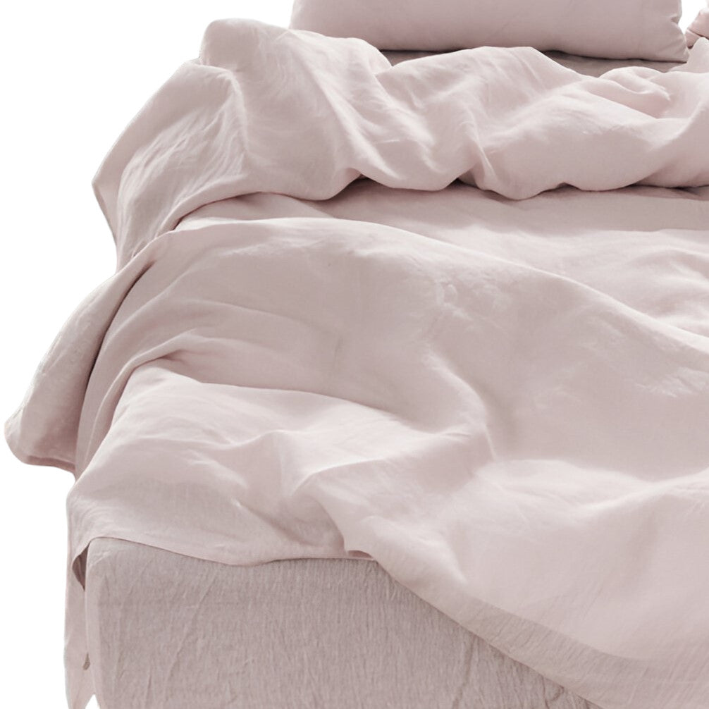 Four Piece Light Pink Linen Sheet Set-Bed Sheets-DECOROLALA