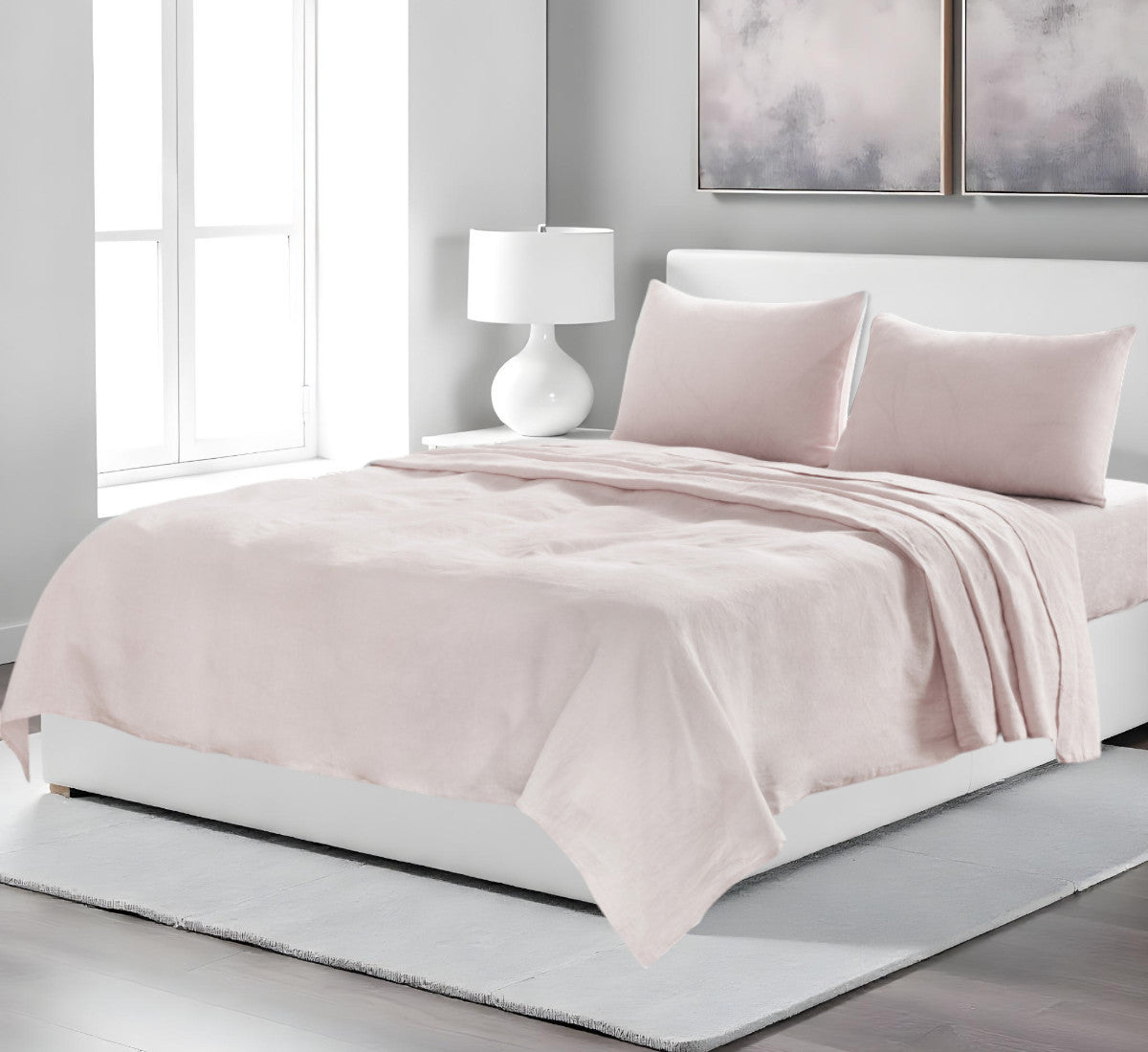 Four Piece Light Pink Linen Sheet Set-Bed Sheets-DECOROLALA