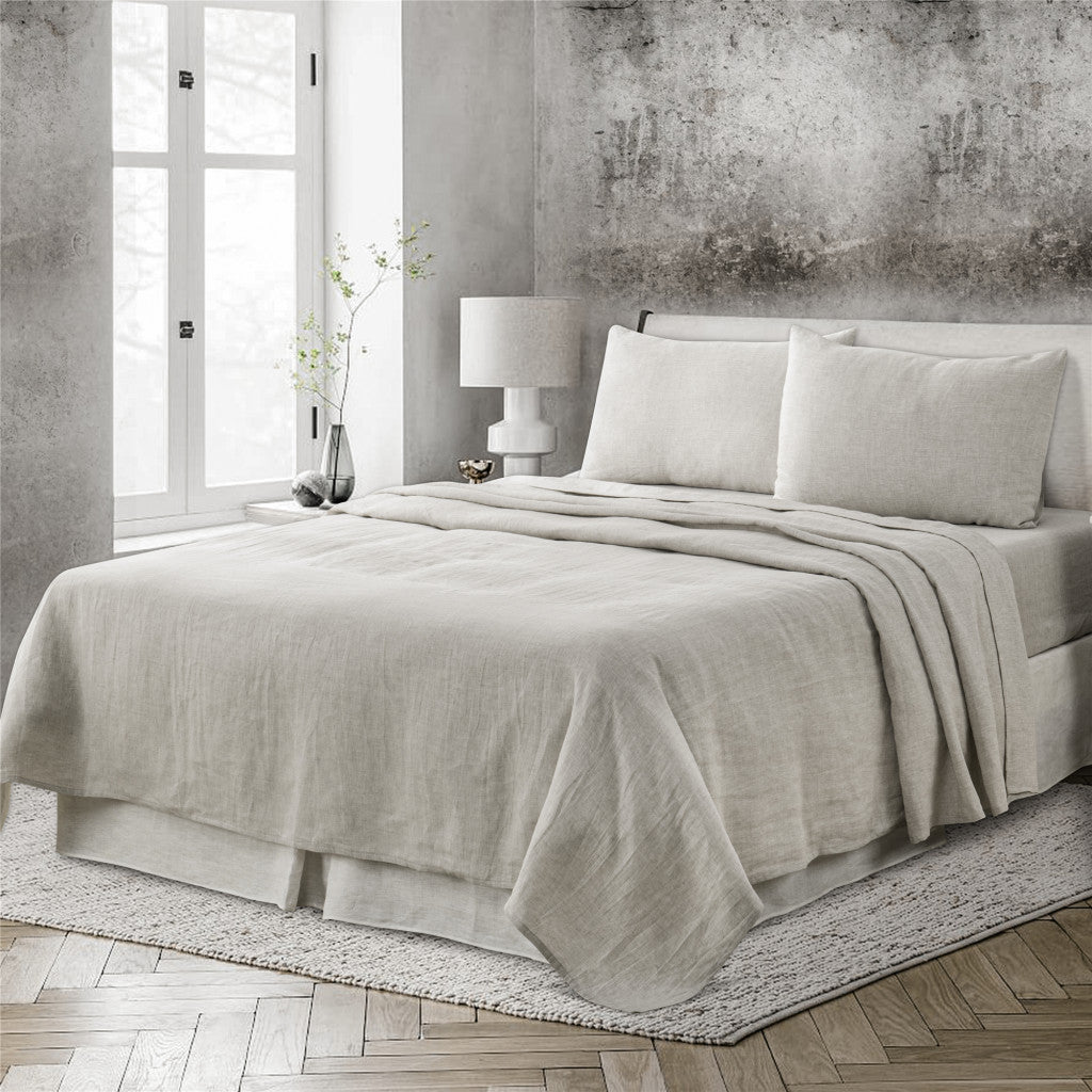 Four Piece Light Gray Linen Sheet Set-Bed Sheets-DECOROLALA