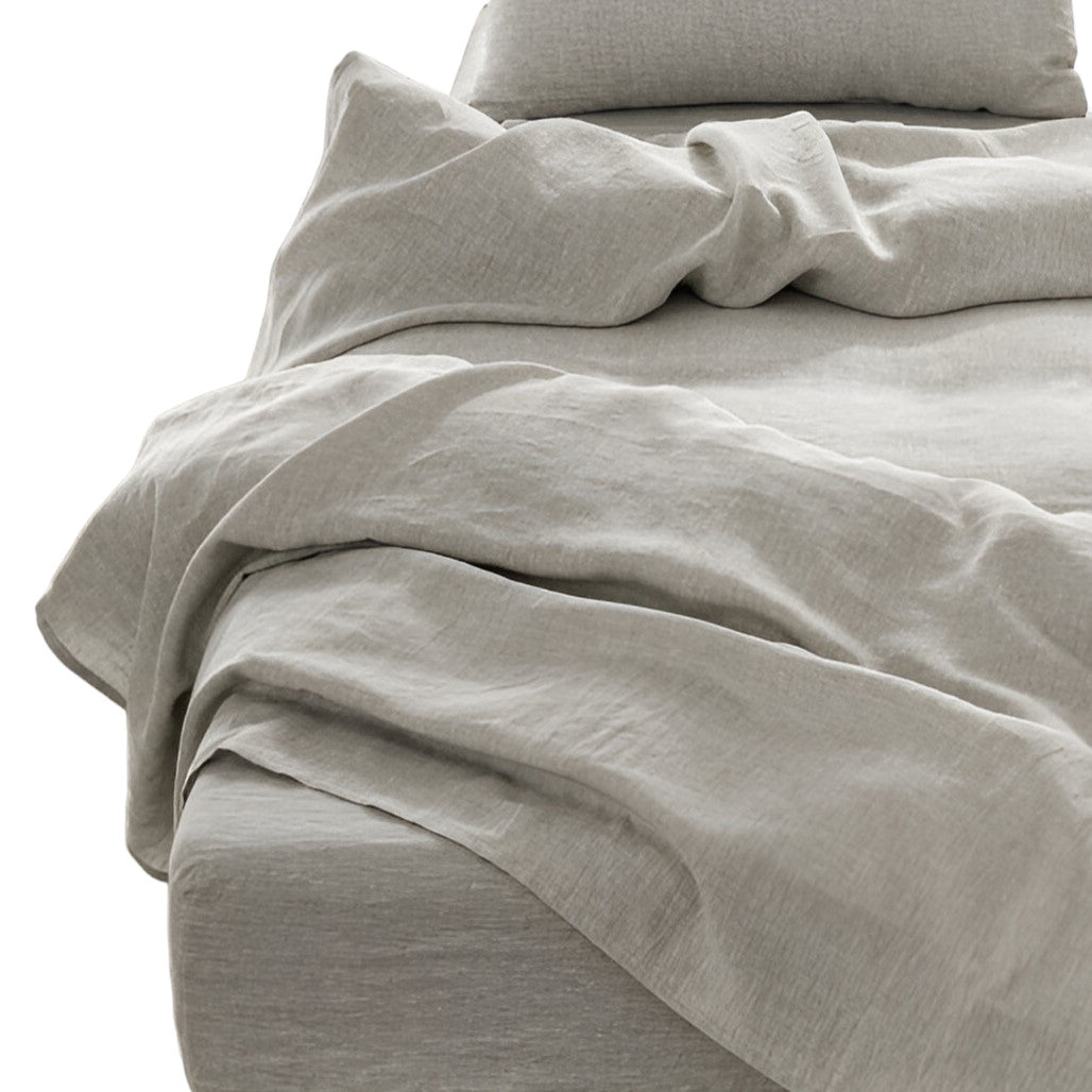 Four Piece Light Gray Linen Sheet Set-Bed Sheets-DECOROLALA