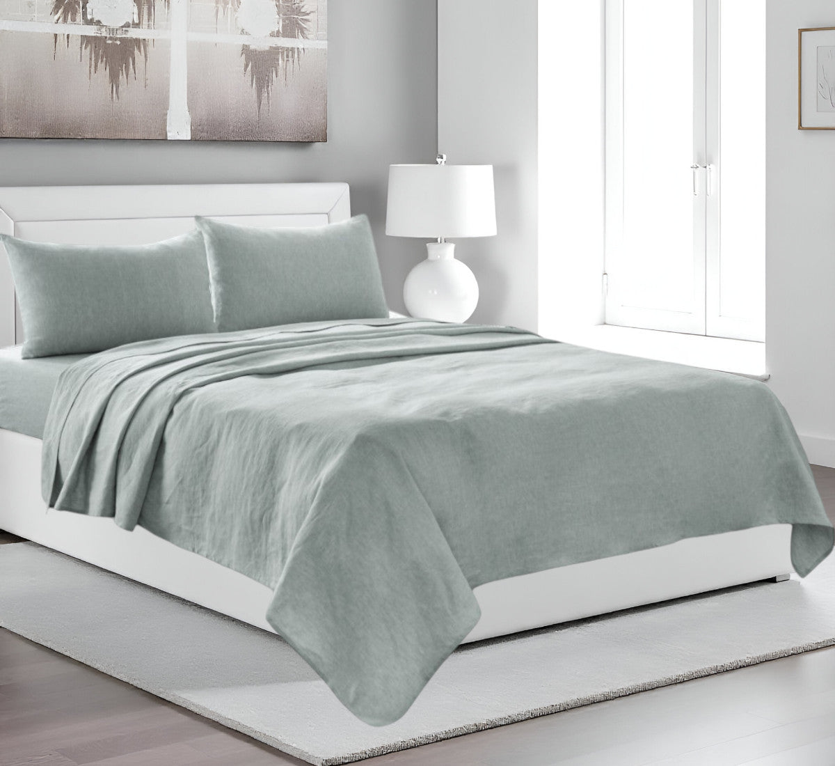 Four Piece Blue Linen Queen Sheet Set-Bed Sheets-DECOROLALA