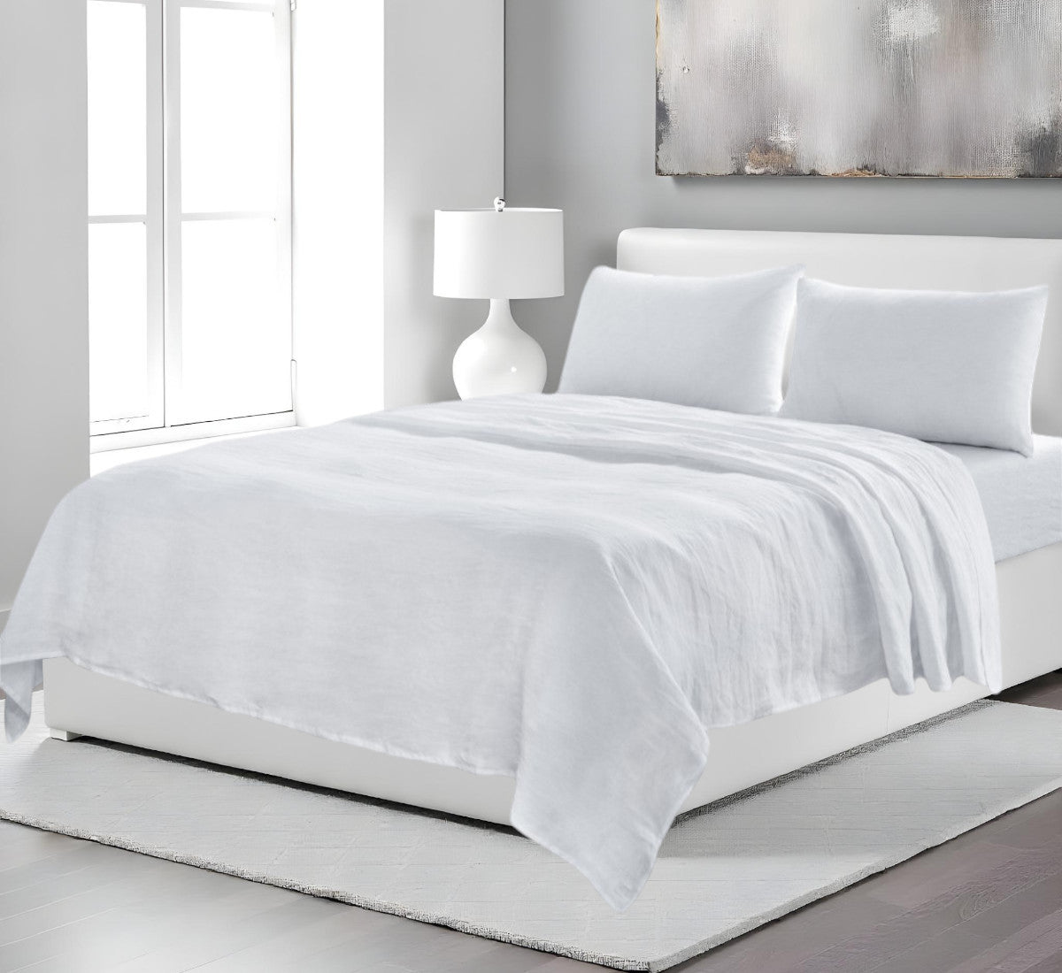 Four Piece White Linen Twin Sheet Set-Bed Sheets-DECOROLALA
