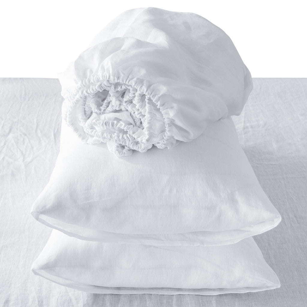 Four Piece White Linen Sheet Set-Bed Sheets-DECOROLALA