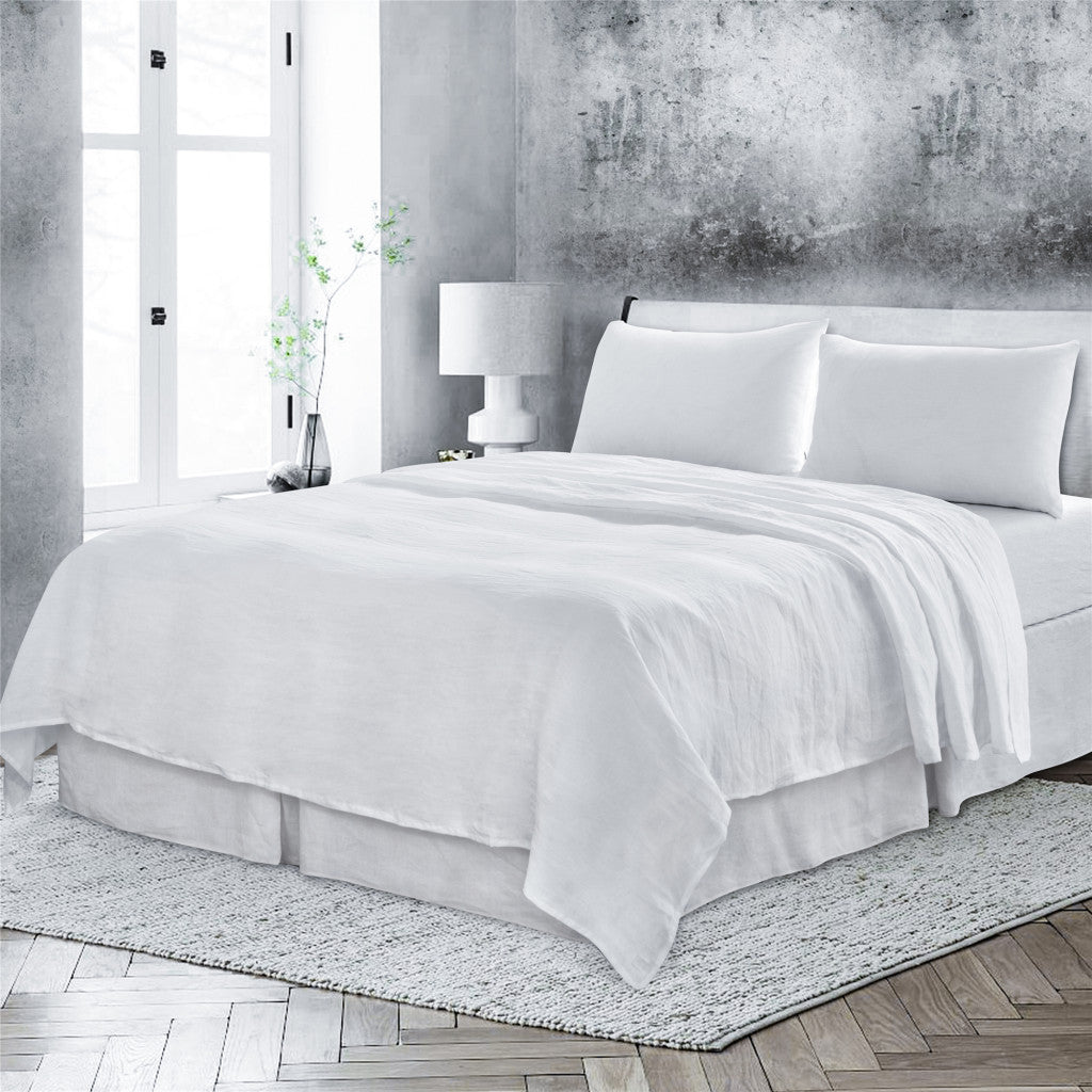 Four Piece White Linen Sheet Set-Bed Sheets-DECOROLALA