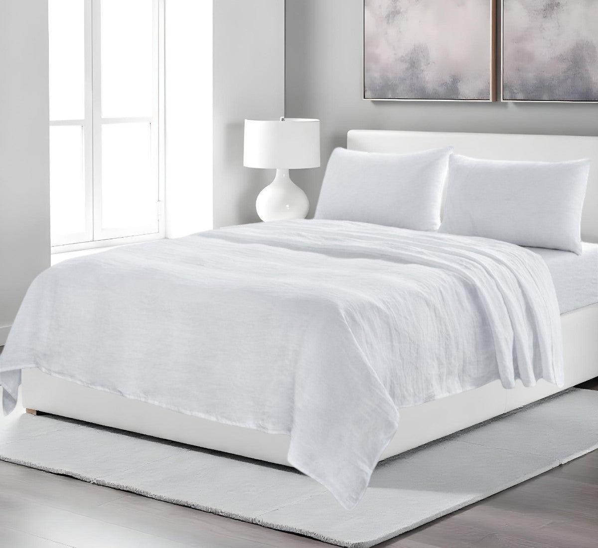 Four Piece White Linen Sheet Set-Bed Sheets-DECOROLALA
