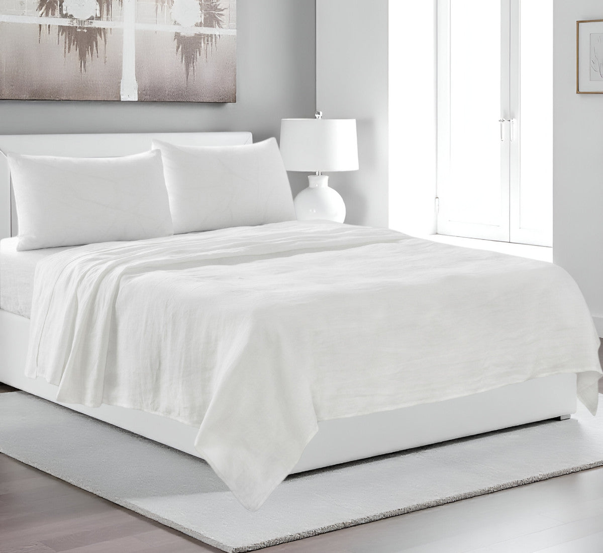 Four Piece Ivory Linen Sheet Set-Bed Sheets-DECOROLALA