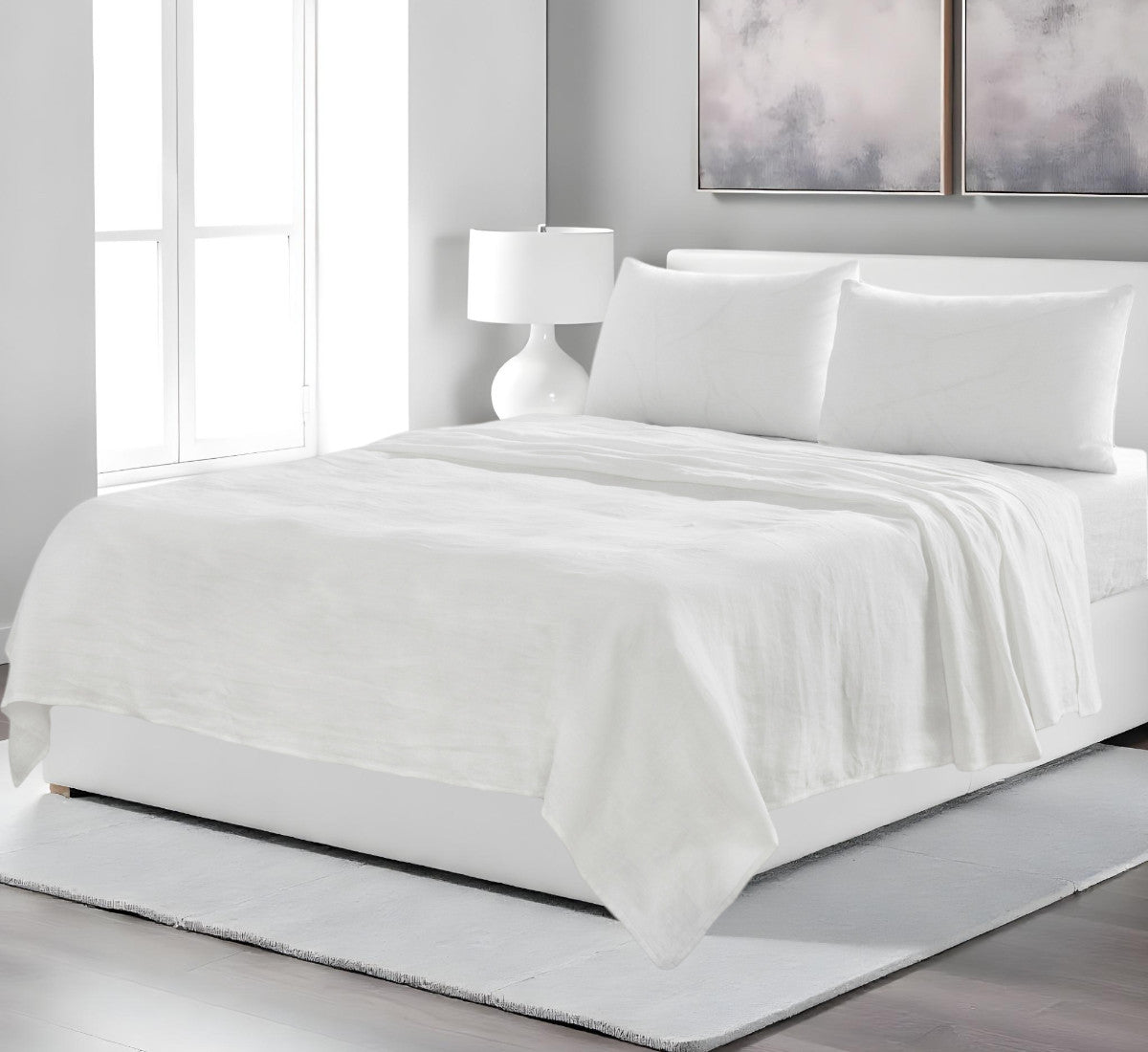 Four Piece Ivory Linen Sheet Set-Bed Sheets-DECOROLALA
