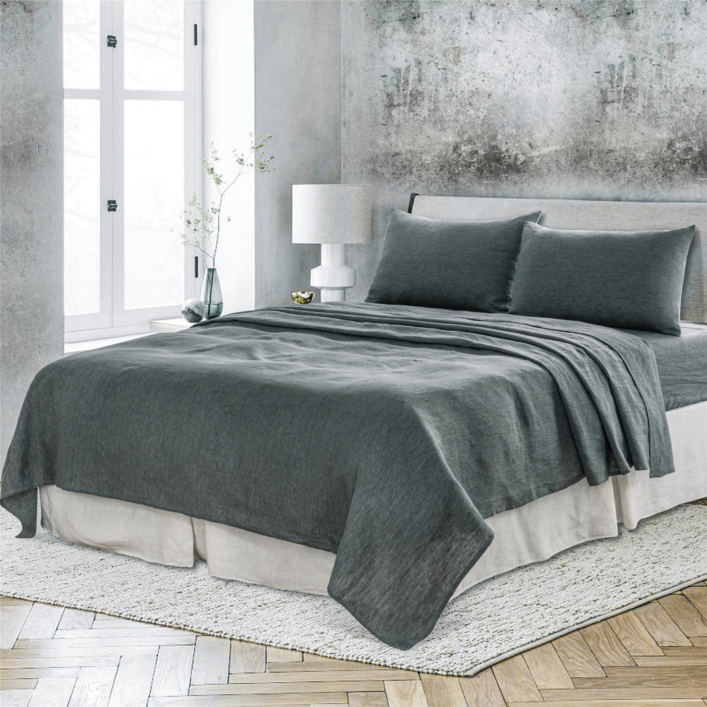 Slate Gray Linen King Flat Sheet-Bed Sheets-DECOROLALA