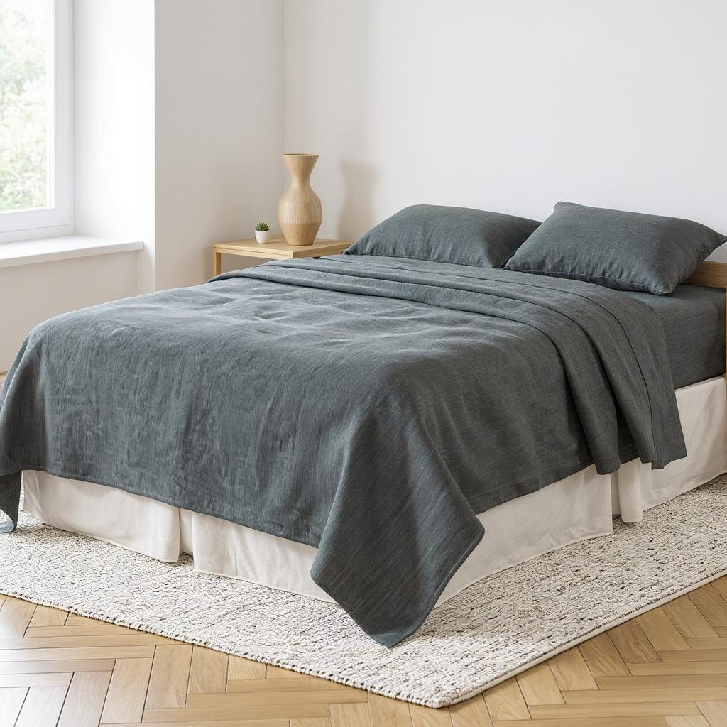 Slate Gray Linen King Flat Sheet-Bed Sheets-DECOROLALA