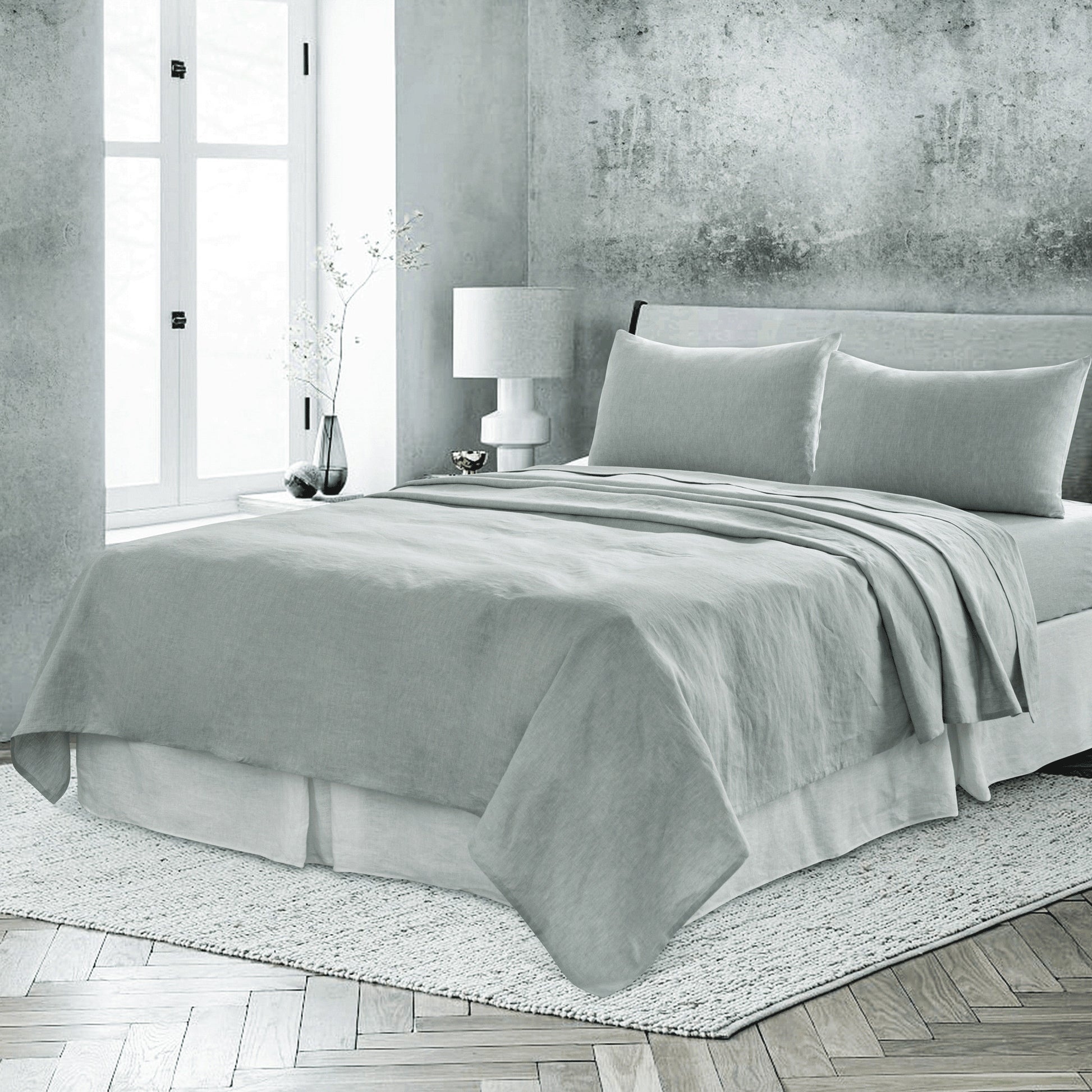 Blue Linen Full Double Flat Sheet-Bed Sheets-DECOROLALA