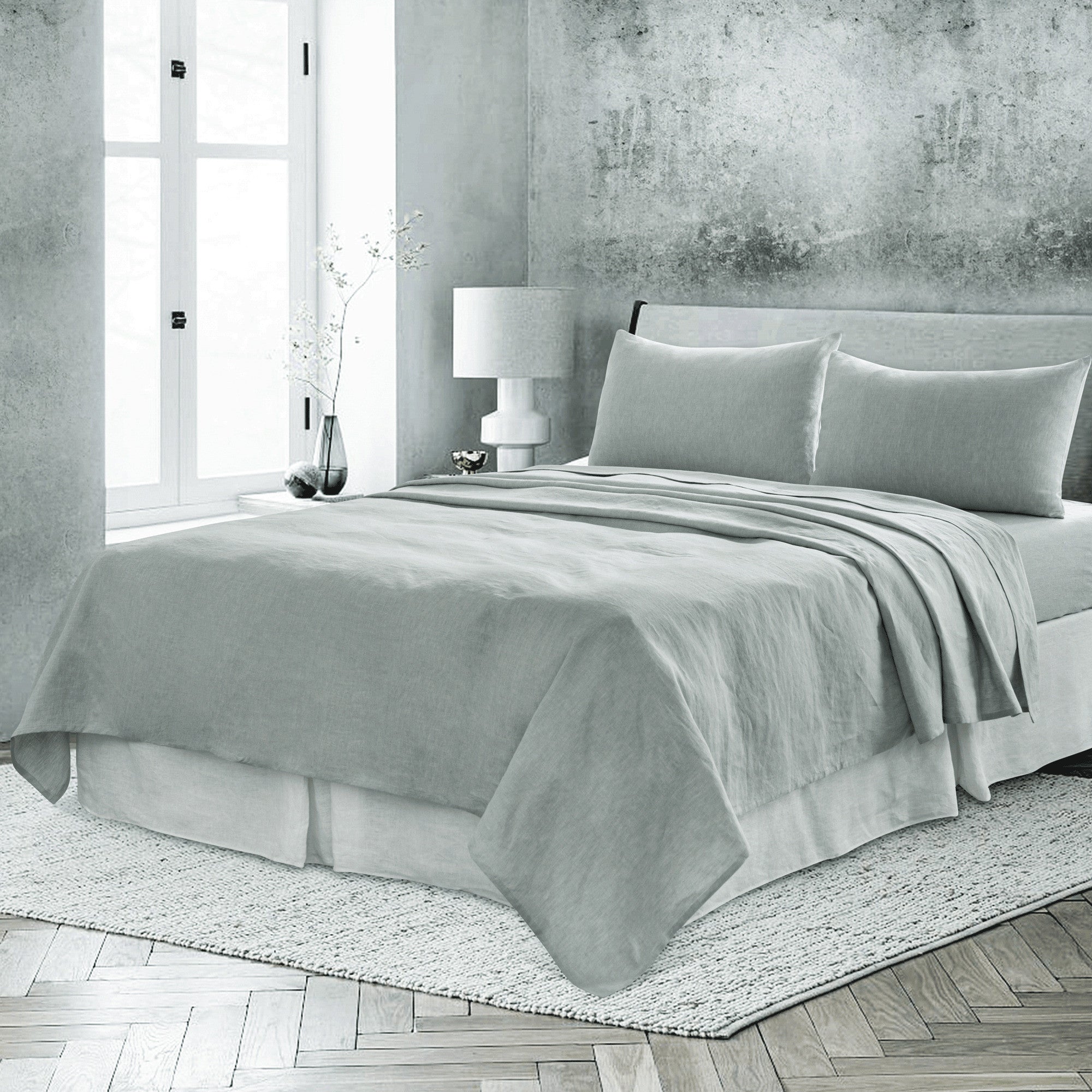Blue Linen Full Double Flat Sheet-Bed Sheets-DECOROLALA