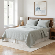 Blue Linen Full Double Flat Sheet-Bed Sheets-DECOROLALA