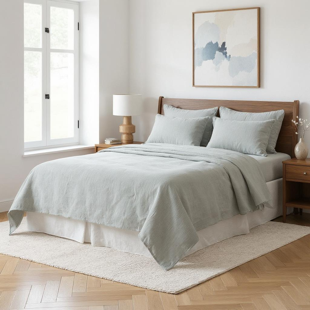 Blue Linen Full Double Flat Sheet-Bed Sheets-DECOROLALA