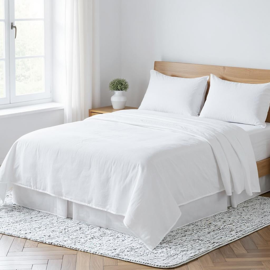 White Linen Full Double Flat Sheet-Bed Sheets-DECOROLALA
