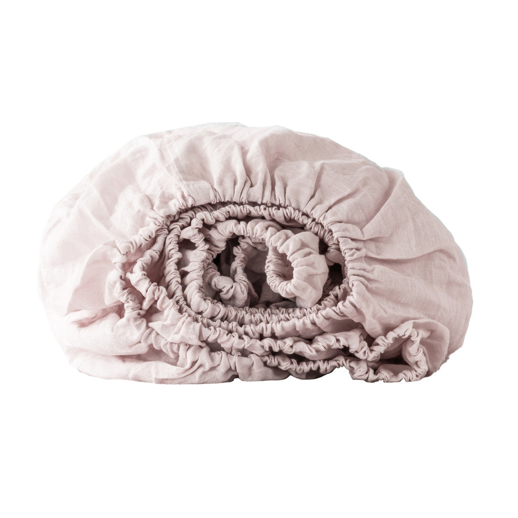 Champagne Pink Linen Queen Fitted sheet-Bed Sheets-DECOROLALA