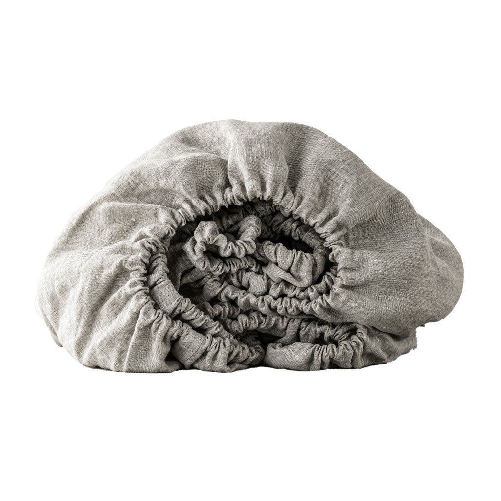 Light Gray Linen Twin Fitted Sheet-Bed Sheets-DECOROLALA