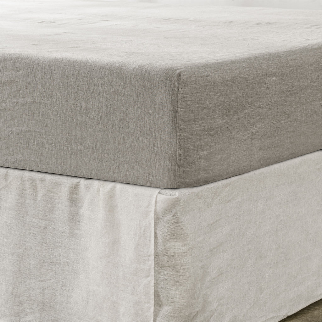 Light Gray Linen Twin Fitted Sheet-Bed Sheets-DECOROLALA