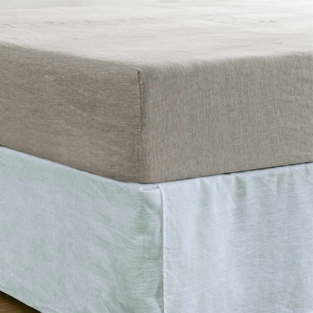 Light Gray Linen Twin Fitted Sheet-Bed Sheets-DECOROLALA