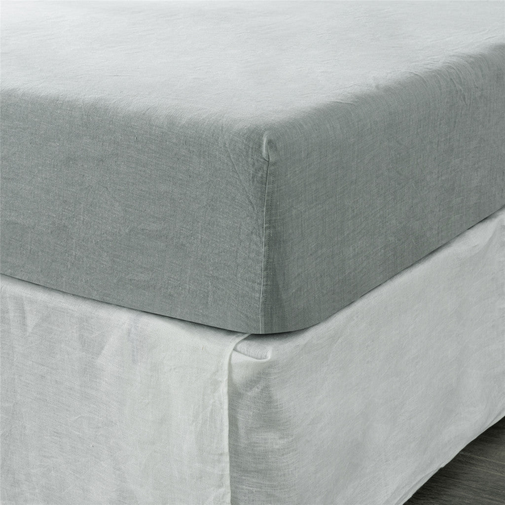 Blue Linen California King Fitted sheet-Bed Sheets-DECOROLALA