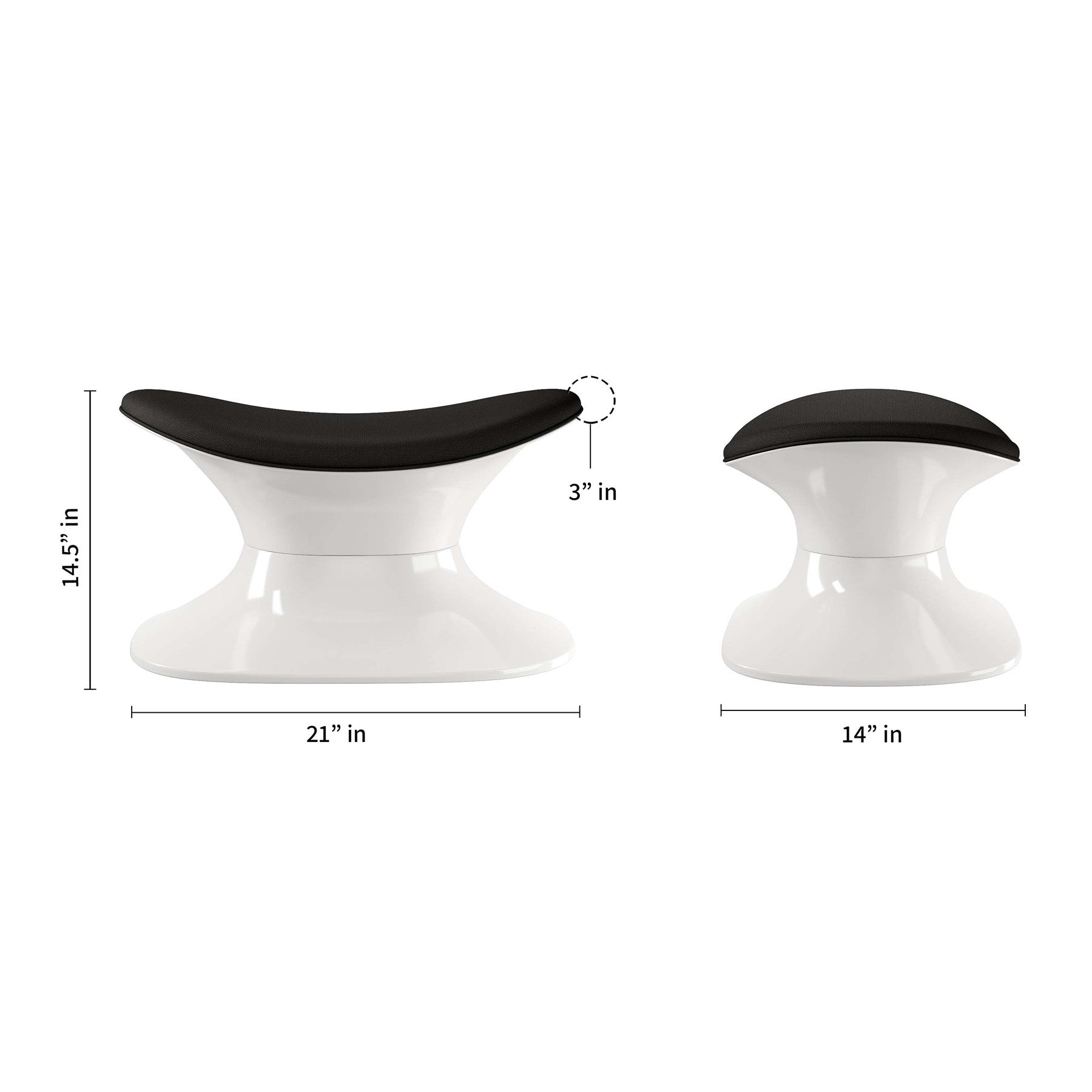 21" Black and White Wool And Fiberglass Contempo Footstool Ottoman-Ottomans-DECOROLALA