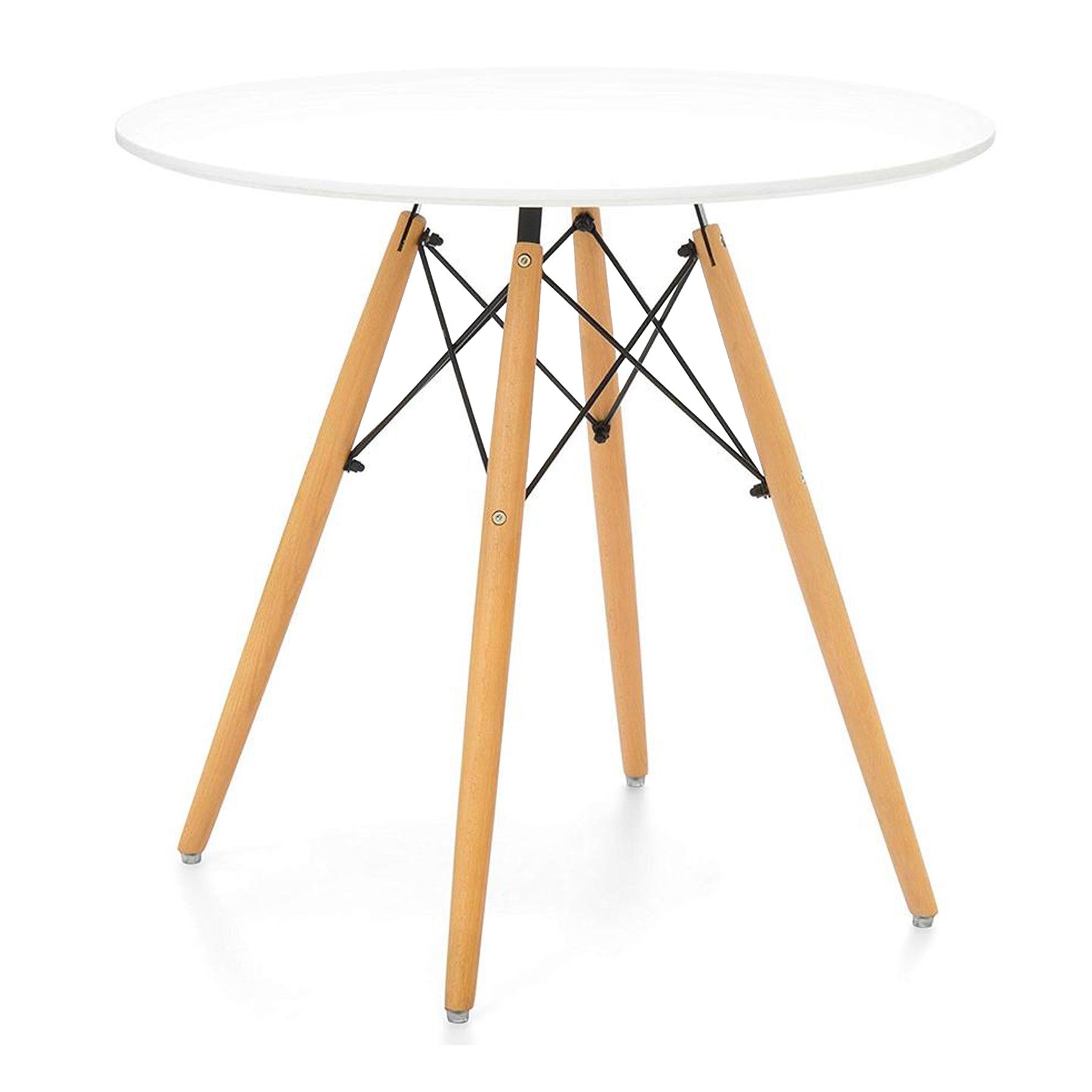 30" White And Natural Rounded Fiberglass And Solid Wood Dining Table-Dining Tables-DECOROLALA