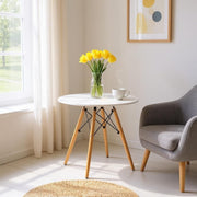 30" White And Natural Rounded Fiberglass And Solid Wood Dining Table-Dining Tables-DECOROLALA