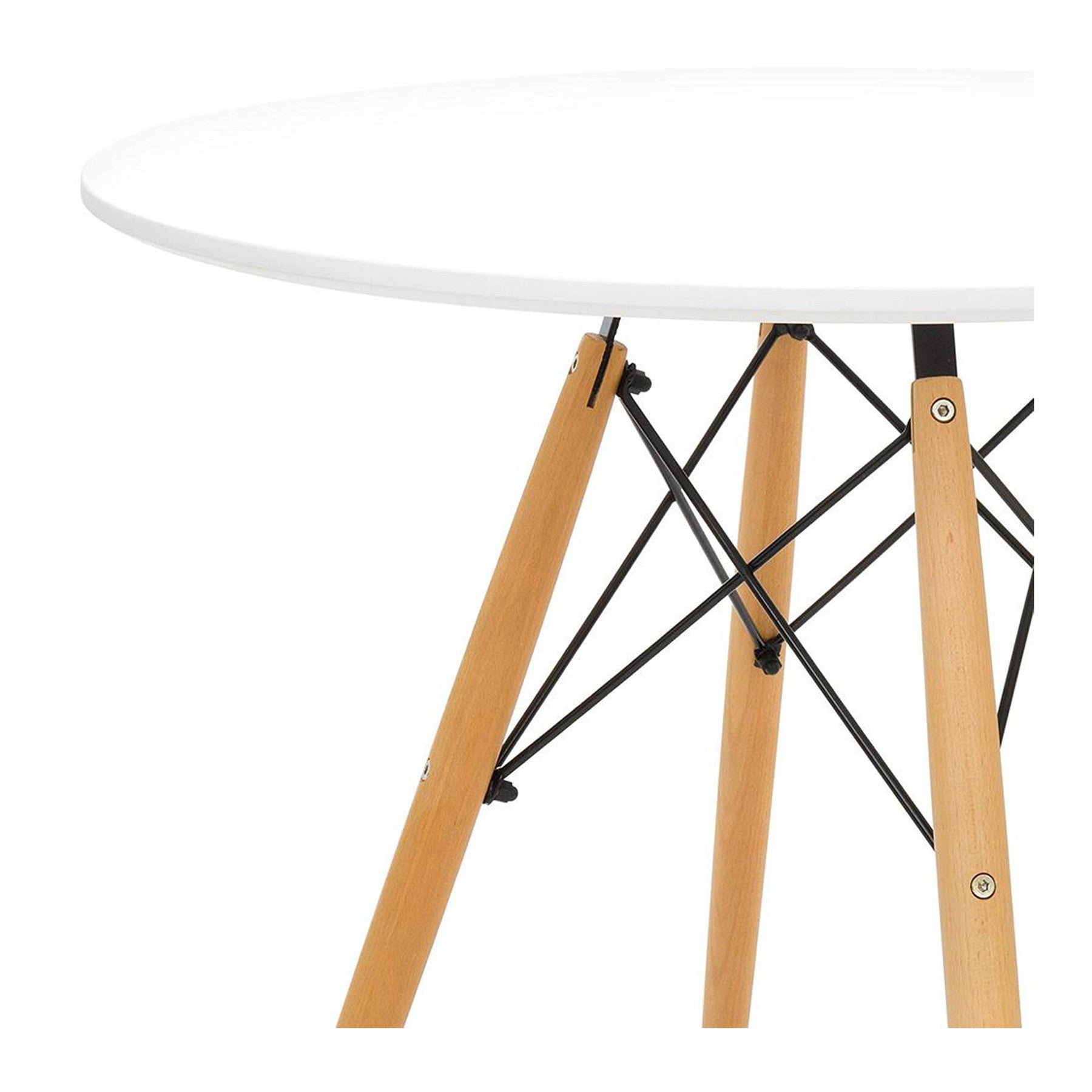 30" White And Natural Rounded Fiberglass And Solid Wood Dining Table-Dining Tables-DECOROLALA