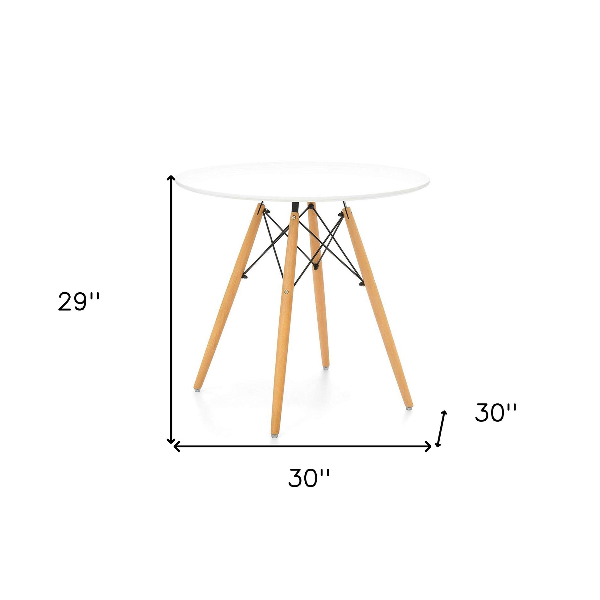30" White And Natural Rounded Fiberglass And Solid Wood Dining Table-Dining Tables-DECOROLALA