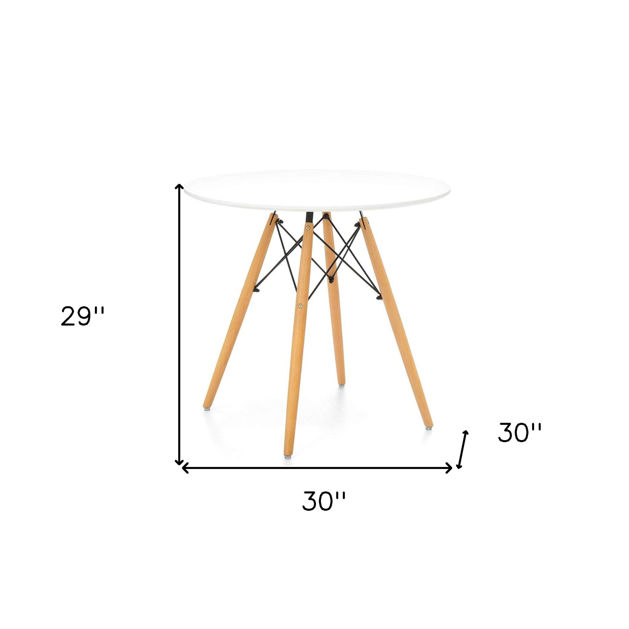 30" White And Natural Rounded Fiberglass And Solid Wood Dining Table-Dining Tables-DECOROLALA